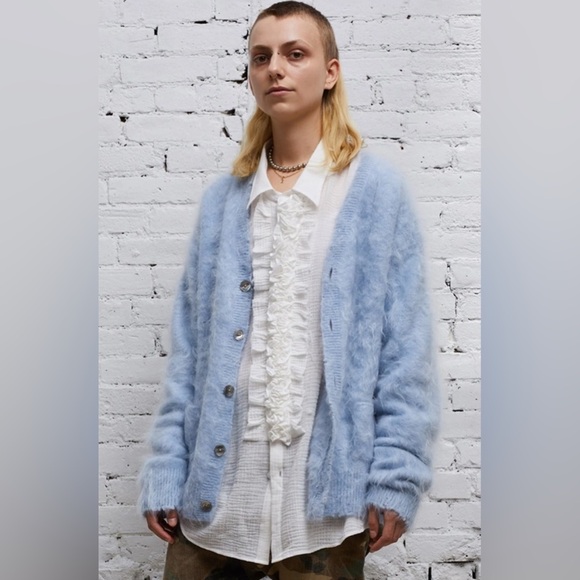 R 13 Sweaters - R13 Japanese Brushed Cashmere Cardigan - Light Blue. Size medium